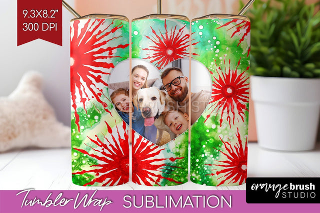 Christmas Photo Frame Tumbler Wrap - Tie Dye Background Sublimation OrangeBrushStudio 