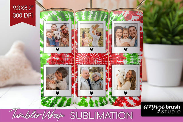 Christmas Photo Frame Tumbler Wrap - Tie Dye Background Sublimation OrangeBrushStudio 