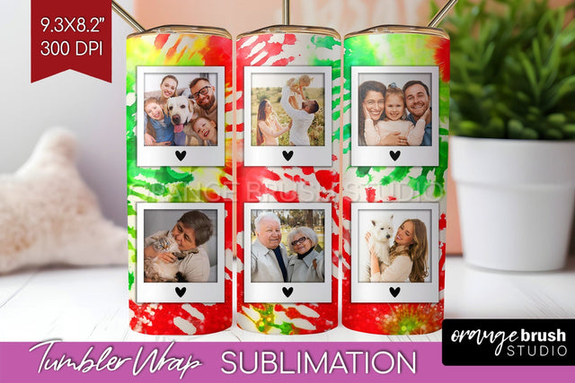Christmas Photo Frame Tumbler Wrap - Tie Dye Background Sublimation OrangeBrushStudio 