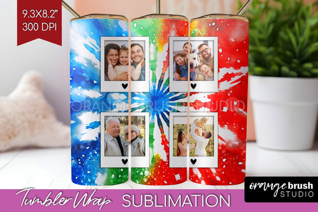 Christmas Photo Frame Tumbler Wrap - Tie Dye Background Sublimation OrangeBrushStudio 