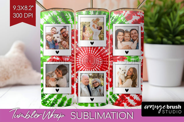 Christmas Photo Frame Tumbler Wrap - Tie Dye Background Sublimation OrangeBrushStudio 