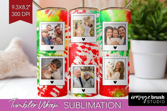 Christmas Photo Frame Tumbler Wrap - Tie Dye Background Sublimation OrangeBrushStudio 