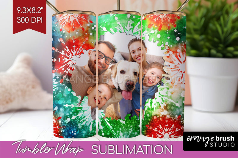 Christmas Photo Frame Tumbler Wrap - Tie Dye Background Sublimation OrangeBrushStudio 