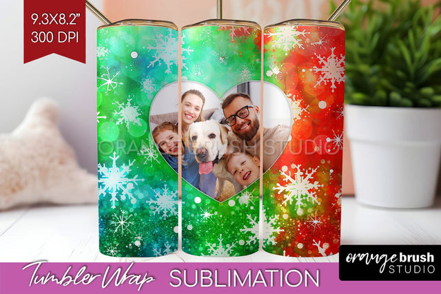 Christmas Photo Frame Tumbler Wrap - Tie Dye Background Sublimation OrangeBrushStudio 