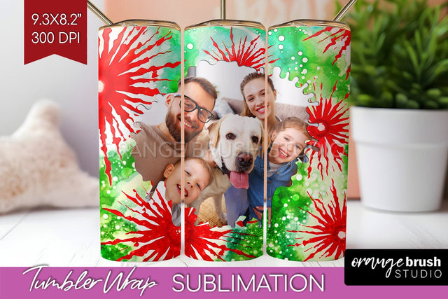 Christmas Photo Frame Tumbler Wrap - Tie Dye Background Sublimation OrangeBrushStudio 