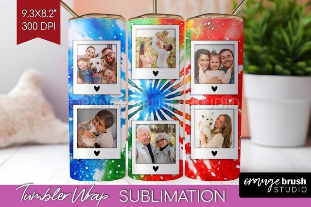 Christmas Photo Frame Tumbler Wrap - Tie Dye Background Sublimation OrangeBrushStudio 