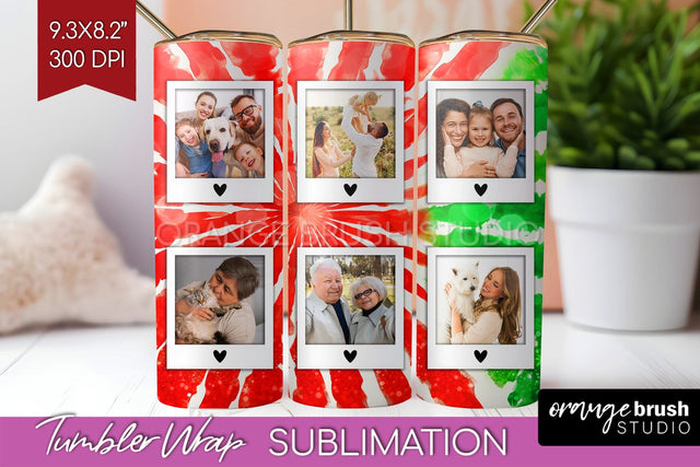 Christmas Photo Frame Tumbler Wrap - Tie Dye Background Sublimation OrangeBrushStudio 