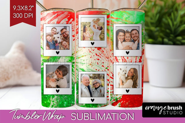 Christmas Photo Frame Tumbler Wrap - Tie Dye Background Sublimation OrangeBrushStudio 