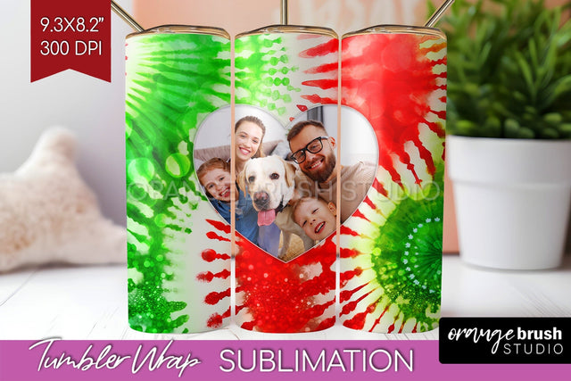Christmas Photo Frame Tumbler Wrap - Tie Dye Background Sublimation OrangeBrushStudio 