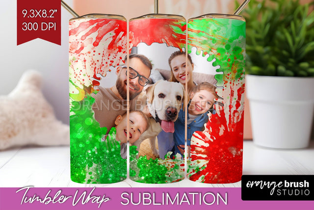 Christmas Photo Frame Tumbler Wrap - Tie Dye Background Sublimation OrangeBrushStudio 