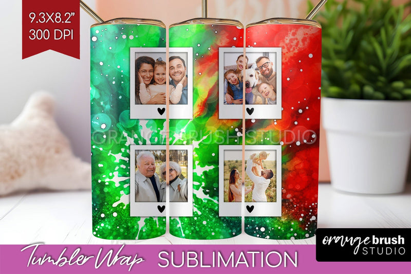 Christmas Photo Frame Tumbler Wrap - Tie Dye Background Sublimation OrangeBrushStudio 