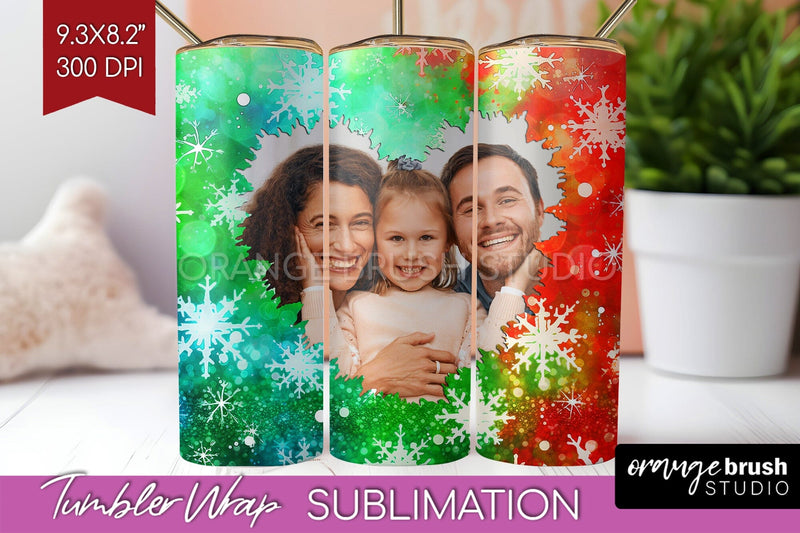 Christmas Photo Frame Tumbler Wrap - Tie Dye Background Sublimation OrangeBrushStudio 