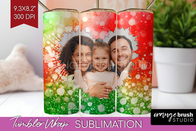 Christmas Photo Frame Tumbler Wrap - Tie Dye Background Sublimation OrangeBrushStudio 