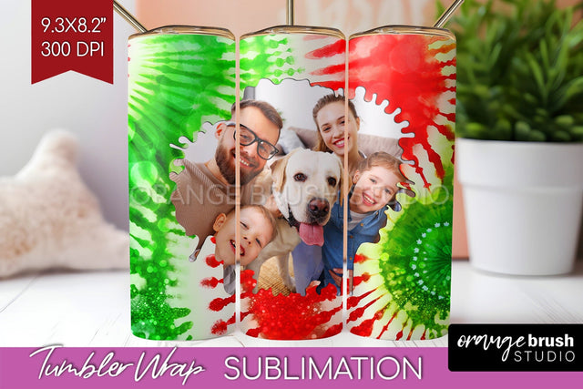 Christmas Photo Frame Tumbler Wrap - Tie Dye Background Sublimation OrangeBrushStudio 