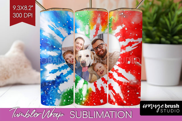 Christmas Photo Frame Tumbler Wrap - Tie Dye Background Sublimation OrangeBrushStudio 