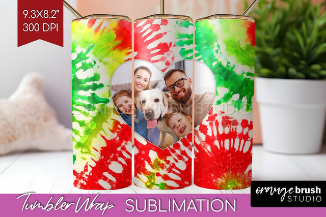 Christmas Photo Frame Tumbler Wrap - Tie Dye Background Sublimation OrangeBrushStudio 