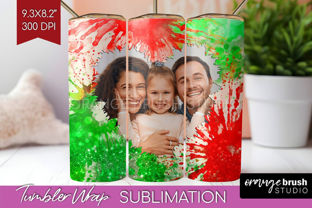 Christmas Photo Frame Tumbler Wrap - Tie Dye Background Sublimation OrangeBrushStudio 