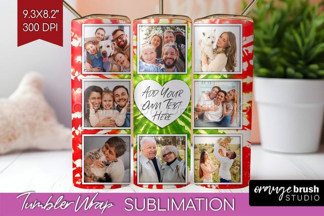 Christmas Photo Frame Tumbler Wrap - Tie Dye Background Sublimation OrangeBrushStudio 