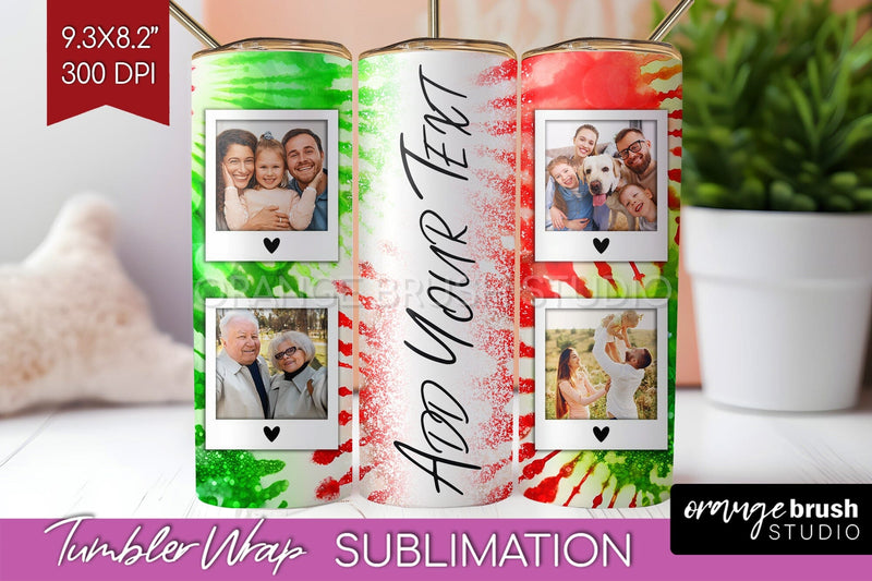 Christmas Photo Frame Tumbler Wrap - Tie Dye Background Sublimation OrangeBrushStudio 