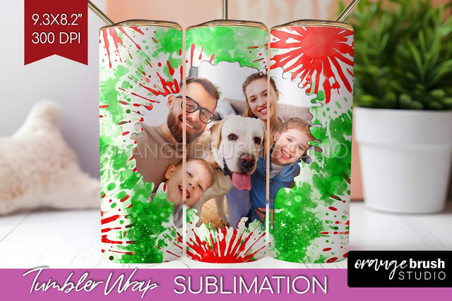 Christmas Photo Frame Tumbler Wrap - Tie Dye Background Sublimation OrangeBrushStudio 