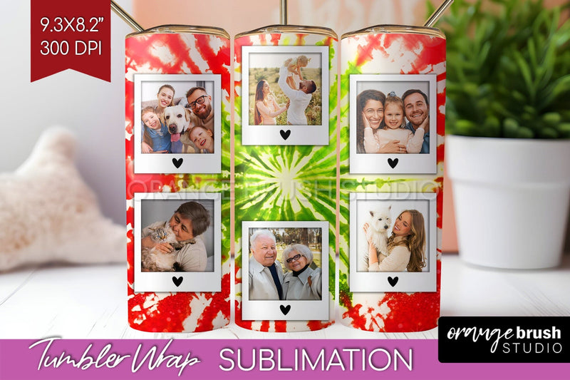Christmas Photo Frame Tumbler Wrap - Tie Dye Background Sublimation OrangeBrushStudio 