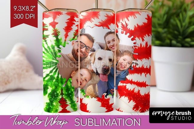 Christmas Photo Frame Tumbler Wrap - Tie Dye Background Sublimation OrangeBrushStudio 