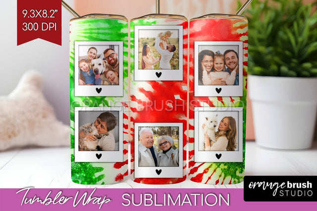 Christmas Photo Frame Tumbler Wrap - Tie Dye Background Sublimation OrangeBrushStudio 