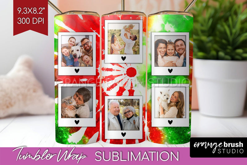 Christmas Photo Frame Tumbler Wrap - Tie Dye Background Sublimation OrangeBrushStudio 