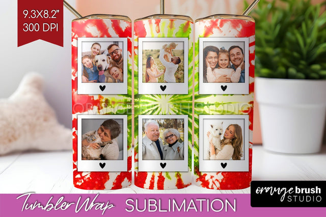 Christmas Photo Frame Tumbler Wrap - Tie Dye Background Sublimation OrangeBrushStudio 