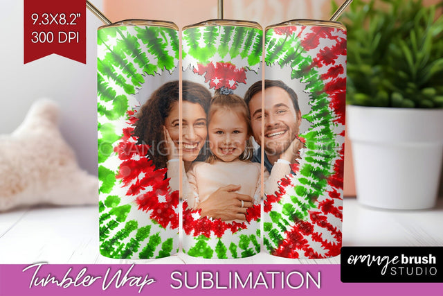 Christmas Photo Frame Tumbler Wrap - Tie Dye Background Sublimation OrangeBrushStudio 
