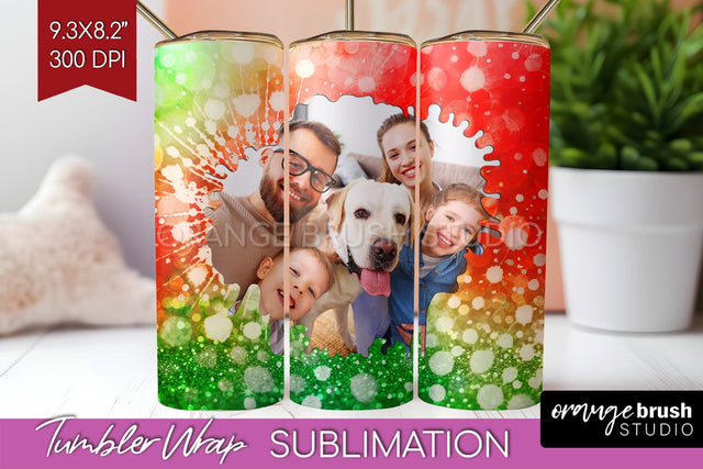 Christmas Photo Frame Tumbler Wrap - Tie Dye Background Sublimation OrangeBrushStudio 