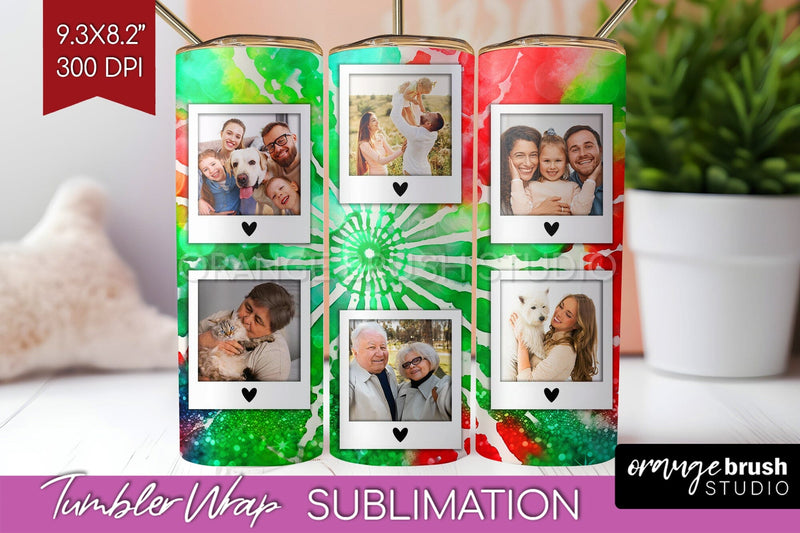 Christmas Photo Frame Tumbler Wrap - Tie Dye Background Sublimation OrangeBrushStudio 