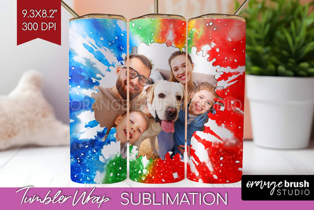 Christmas Photo Frame Tumbler Wrap - Tie Dye Background Sublimation OrangeBrushStudio 