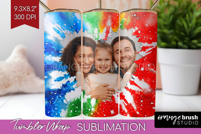 Christmas Photo Frame Tumbler Wrap - Tie Dye Background Sublimation OrangeBrushStudio 