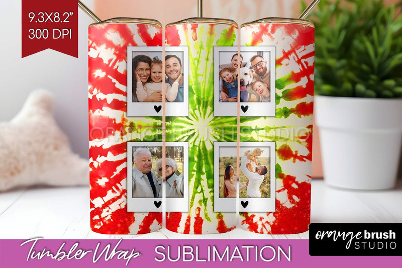 Christmas Photo Frame Tumbler Wrap - Tie Dye Background Sublimation OrangeBrushStudio 