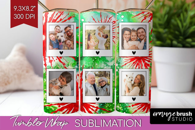 Christmas Photo Frame Tumbler Wrap - Tie Dye Background Sublimation OrangeBrushStudio 