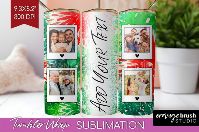Christmas Photo Frame Tumbler Wrap - Tie Dye Background Sublimation OrangeBrushStudio 