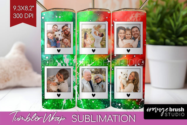 Christmas Photo Frame Tumbler Wrap - Tie Dye Background Sublimation OrangeBrushStudio 