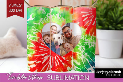 Christmas Photo Frame Tumbler Wrap - Tie Dye Background Sublimation OrangeBrushStudio 