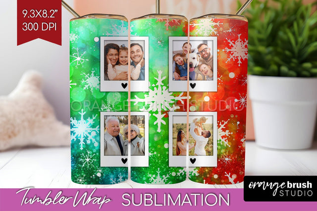 Christmas Photo Frame Tumbler Wrap - Tie Dye Background Sublimation OrangeBrushStudio 