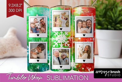 Christmas Photo Frame Tumbler Wrap - Tie Dye Background Sublimation OrangeBrushStudio 