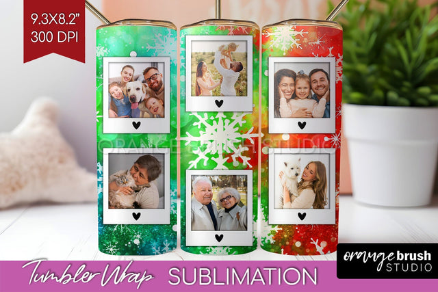 Christmas Photo Frame Tumbler Wrap - Tie Dye Background Sublimation OrangeBrushStudio 
