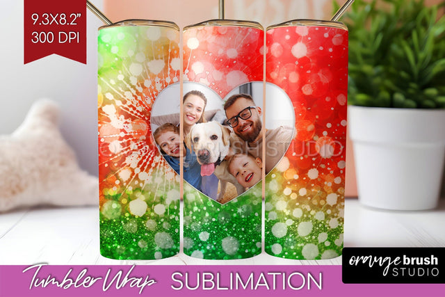 Christmas Photo Frame Tumbler Wrap - Tie Dye Background Sublimation OrangeBrushStudio 