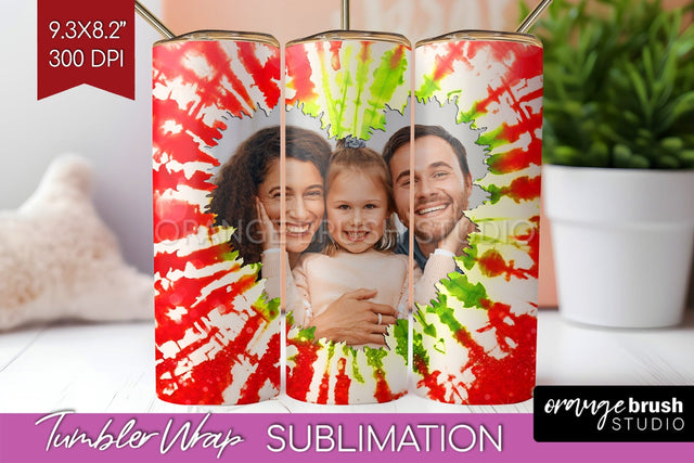 Christmas Photo Frame Tumbler Wrap - Tie Dye Background Sublimation OrangeBrushStudio 