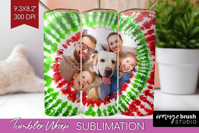 Christmas Photo Frame Tumbler Wrap - Tie Dye Background Sublimation OrangeBrushStudio 