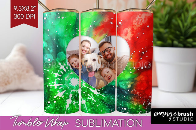 Christmas Photo Frame Tumbler Wrap - Tie Dye Background Sublimation OrangeBrushStudio 