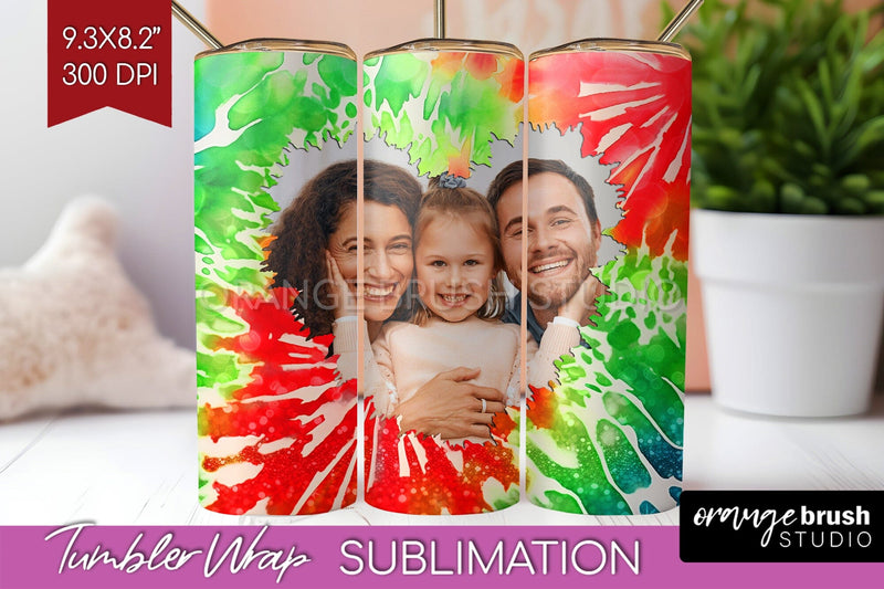 Christmas Photo Frame Tumbler Wrap - Tie Dye Background Sublimation OrangeBrushStudio 