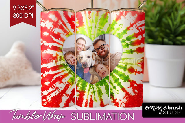 Christmas Photo Frame Tumbler Wrap - Tie Dye Background Sublimation OrangeBrushStudio 