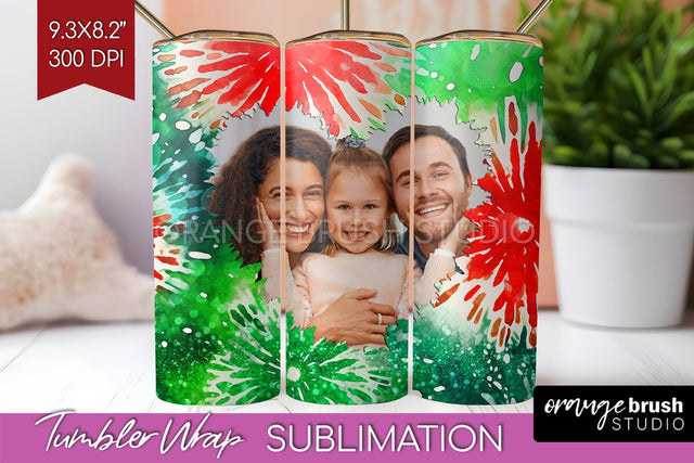 Christmas Photo Frame Tumbler Wrap - Tie Dye Background Sublimation OrangeBrushStudio 
