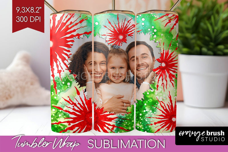 Christmas Photo Frame Tumbler Wrap - Tie Dye Background Sublimation OrangeBrushStudio 